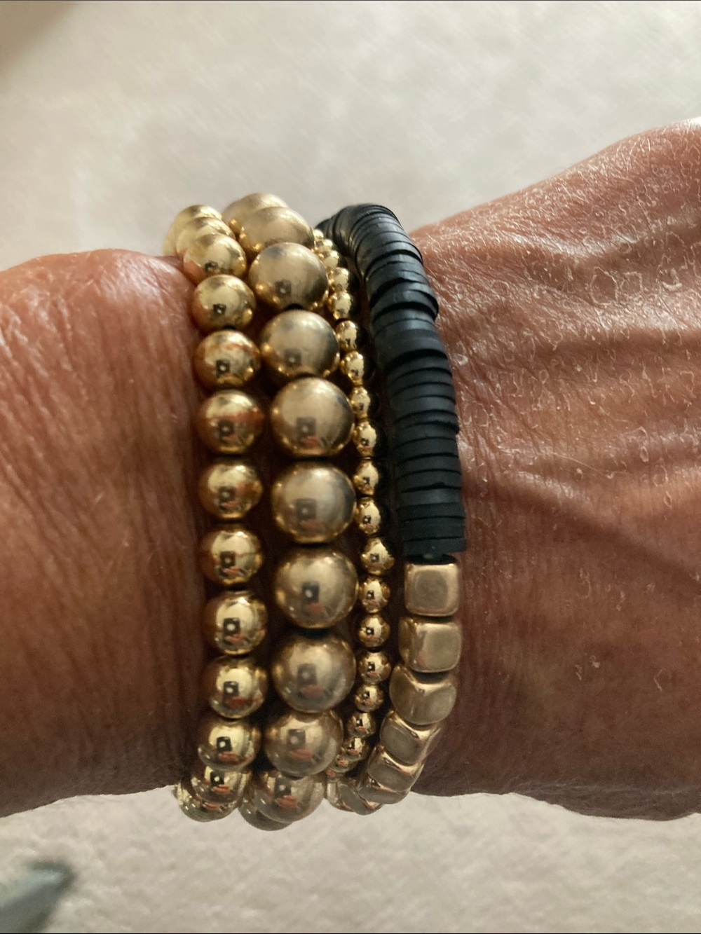 Stackable Gold and Black Beaded Bracelet Set - Women Jewelry